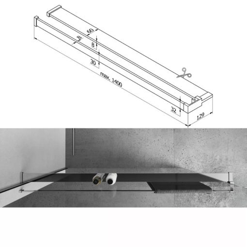 HD Arlo+ Dark Walk-In zuhanyfal, 90x200 cm, 8 mm vastag vízlepergető biztonsági üveggel, 200 cm magas, króm profillal és távtartóval