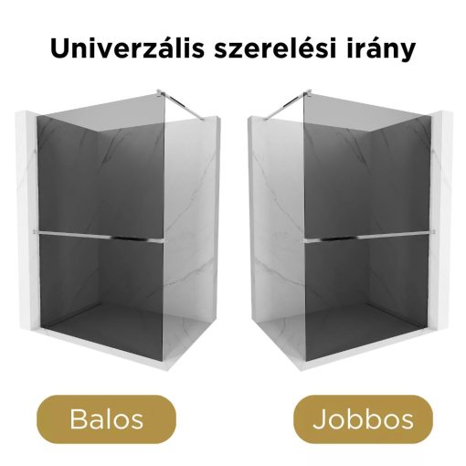 HD Arlo+ Dark Walk-In zuhanyfal, 90x200 cm, 8 mm vastag vízlepergető biztonsági üveggel, 200 cm magas, króm profillal és távtartóval