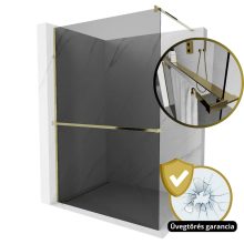 HD Arlo+ Dark Gold Walk-In zuhanyfal, 100x200 cm, 8 mm vastag vízlepergető biztonsági üveggel, 200 cm magas, arany profillal és távtartóval