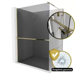   HD Arlo+ Dark Gold Walk-In zuhanyfal 8 mm vastag vízlepergető biztonsági üveggel, 200 cm magas, arany profillal és távtartóval