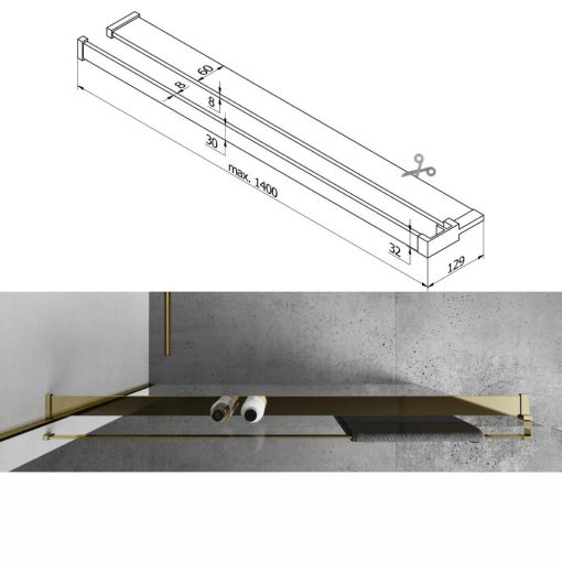 HD Arlo+ Dark Gold Walk-In zuhanyfal, 100x200 cm, 8 mm vastag vízlepergető biztonsági üveggel, 200 cm magas, arany profillal és távtartóval