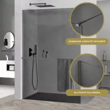 HD Arlo+ Dark Gun Grey Walk-In zuhanyfal 8 mm vastag vízlepergető biztonsági üveggel, 200 cm magas, szürke profillal és távtartóval