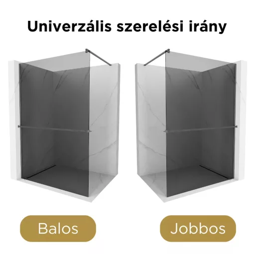 HD Arlo+ Dark Gun Grey Walk-In zuhanyfal 8 mm vastag vízlepergető biztonsági üveggel, 200 cm magas, szürke profillal és távtartóval