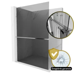   HD Arlo+ "L" Dark Walk-In zuhanyfal 8 mm vastag vízlepergető biztonsági üveggel, 200 cm magas, króm profillal és "L" stabilizátorral