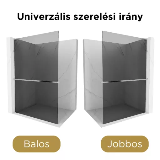 HD Arlo+ "L" Dark Walk-In zuhanyfal 8 mm vastag vízlepergető biztonsági üveggel, 200 cm magas, króm profillal és "L" stabilizátorral