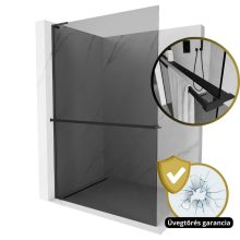 HD Arlo+ "L" Dark Black Walk-In zuhanyfal, 100x200 cm, 8 mm vastag vízlepergető biztonsági üveggel, 200 cm magas, fekete profillal és "L" stabilizátorral
