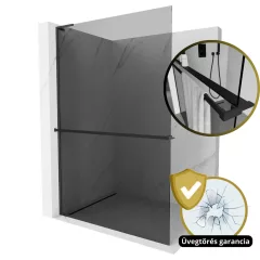   HD Arlo+ "L" Dark Black Walk-In zuhanyfal 8 mm vastag vízlepergető biztonsági üveggel, 200 cm magas, fekete profillal és "L" stabilizátorral