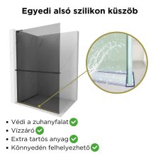 HD Arlo+ "L" Dark Black Walk-In zuhanyfal, 100x200 cm, 8 mm vastag vízlepergető biztonsági üveggel, 200 cm magas, fekete profillal és "L" stabilizátorral