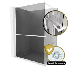   HD Arlo+ Dark White Walk-In zuhanyfal 8 mm vastag vízlepergető biztonsági üveggel, 200 cm magas, fehér profillal és távtartóval