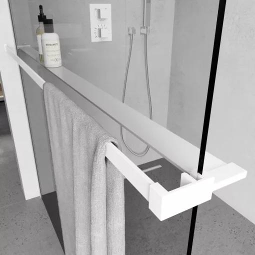 HD Arlo+ Dark White Walk-In zuhanyfal 8 mm vastag vízlepergető biztonsági üveggel, 200 cm magas, fehér profillal és távtartóval