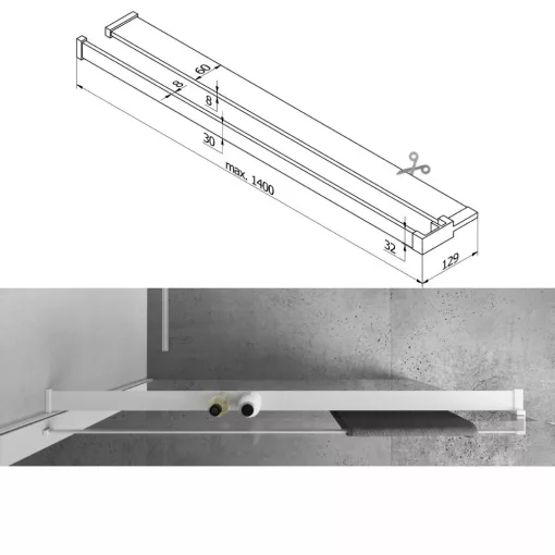 HD Arlo+ Dark White Walk-In zuhanyfal 8 mm vastag vízlepergető biztonsági üveggel, 200 cm magas, fehér profillal és távtartóval