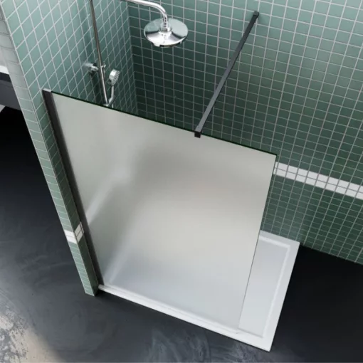 HD Arlo Matt Black Walk-In zuhanyfal, 100x200 cm, 8 mm vastag vízlepergető biztonsági matt üveggel, 200 cm magas, fekete profillal és távtartóval