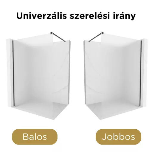 HD Arlo Matt Black Walk-In zuhanyfal, 100x200 cm, 8 mm vastag vízlepergető biztonsági matt üveggel, 200 cm magas, fekete profillal és távtartóval