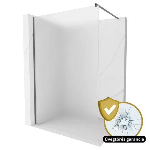 HD Arlo Matt Gun Grey Walk-In zuhanyfal 8 mm vastag vízlepergető biztonsági matt üveggel, 200 cm magas, szürke profillal és távtartóval