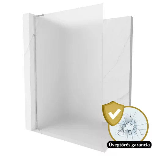 HD Arlo "L" Matt Walk-In zuhanyfal, 100x200 cm, 8 mm vastag vízlepergető biztonsági matt üveggel, 200 cm magas, króm profillal és "L" stabilizátorral