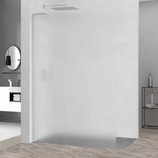 HD Arlo "L" Matt Walk-In zuhanyfal, 100x200 cm, 8 mm vastag vízlepergető biztonsági matt üveggel, 200 cm magas, króm profillal és "L" stabilizátorral