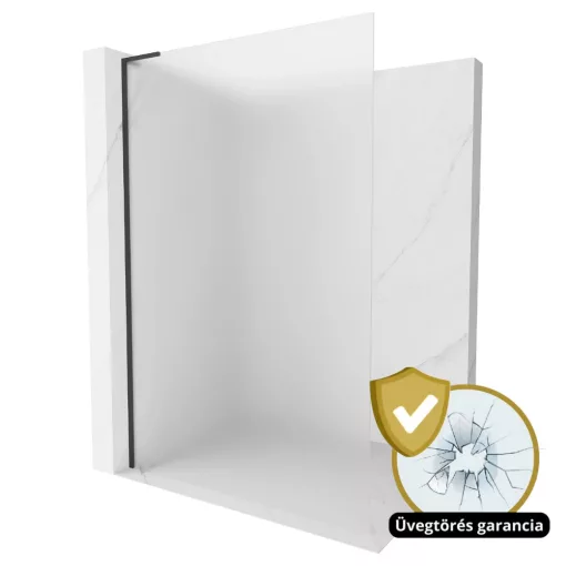 HD Arlo "L" Matt Black Walk-In zuhanyfal 8 mm vastag vízlepergető biztonsági matt üveggel, 200 cm magas, fekete profillal és "L" stabilizátorral