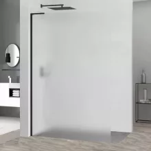HD Arlo "L" Matt Black Walk-In zuhanyfal 8 mm vastag vízlepergető biztonsági matt üveggel, 200 cm magas, fekete profillal és "L" stabilizátorral