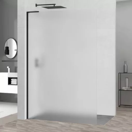 HD Arlo "L" Matt Black Walk-In zuhanyfal 8 mm vastag vízlepergető biztonsági matt üveggel, 200 cm magas, fekete profillal és "L" stabilizátorral