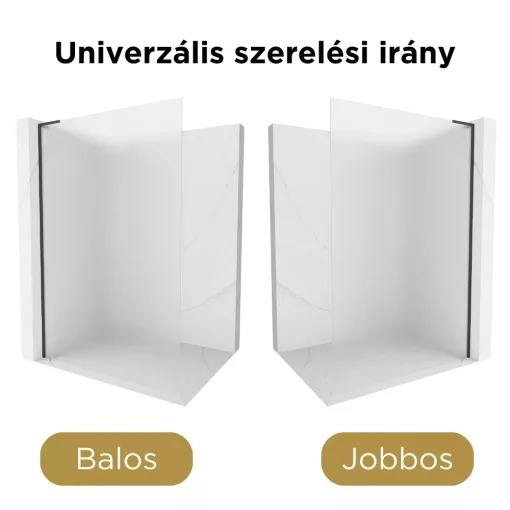 HD Arlo "L" Matt Black Walk-In zuhanyfal 8 mm vastag vízlepergető biztonsági matt üveggel, 200 cm magas, fekete profillal és "L" stabilizátorral
