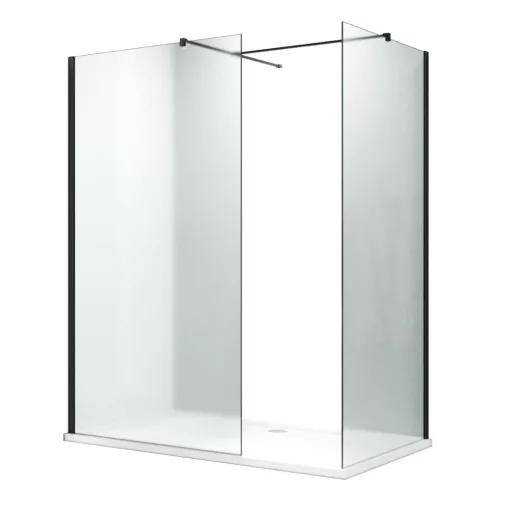 HD Arlo Matt Black Kombi Walk-In zuhanyfal 8 mm vastag vízlepergető biztonsági matt üveggel, 200 cm magas, fekete profillal és távtartóval
