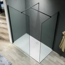 HD Arlo Matt Black Kombi Walk-In zuhanyfal 8 mm vastag vízlepergető biztonsági matt üveggel, 200 cm magas, fekete profillal és távtartóval