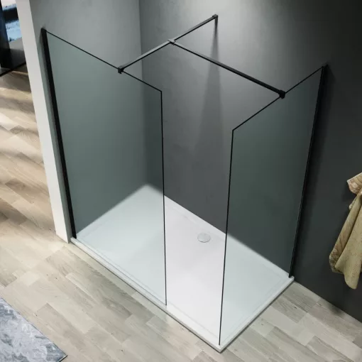 HD Arlo Matt Black Kombi Walk-In zuhanyfal 8 mm vastag vízlepergető biztonsági matt üveggel, 200 cm magas, fekete profillal és távtartóval