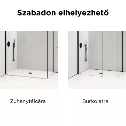 HD Arlo Matt Black Kombi Walk-In zuhanyfal 8 mm vastag vízlepergető biztonsági matt üveggel, 200 cm magas, fekete profillal és távtartóval