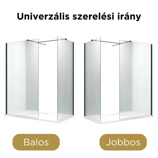 HD Arlo Matt Black Kombi Walk-In zuhanyfal 8 mm vastag vízlepergető biztonsági matt üveggel, 200 cm magas, fekete profillal és távtartóval