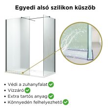 HD Arlo Matt Black Kombi Walk-In zuhanyfal, 90x80 cm, 8 mm vastag vízlepergető biztonsági matt üveggel, 200 cm magas, fekete profillal és távtartóval