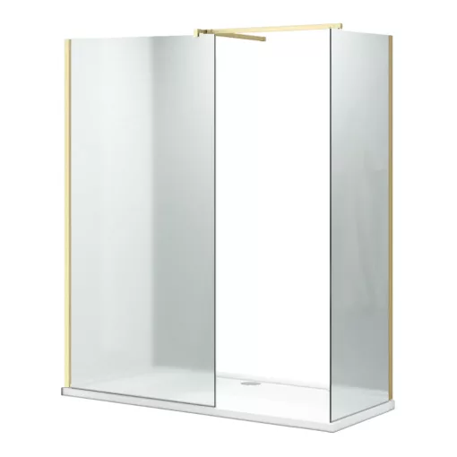 HD Arlo Matt Gold Kombi Walk-In zuhanyfal, 80x110 cm, 8 mm vastag vízlepergető biztonsági matt üveggel, 200 cm magas, arany profillal és távtartóval