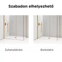 HD Arlo Matt Gold Kombi Walk-In zuhanyfal, 80x110 cm, 8 mm vastag vízlepergető biztonsági matt üveggel, 200 cm magas, arany profillal és távtartóval