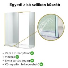 HD Arlo Matt Gold Kombi Walk-In zuhanyfal, 90x90 cm, 8 mm vastag vízlepergető biztonsági matt üveggel, 200 cm magas, arany profillal és távtartóval