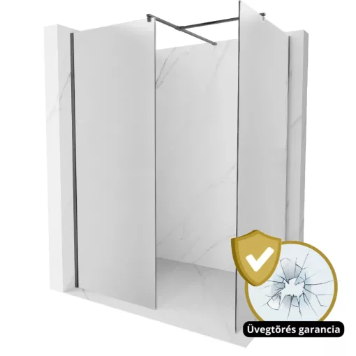 HD Arlo Matt Gun Grey Kombi Walk-In zuhanyfal 8 mm vastag vízlepergető biztonsági matt üveggel, 200 cm magas, szürke profillal és távtartóval