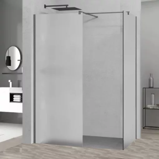 HD Arlo Matt Gun Grey Kombi Walk-In zuhanyfal 8 mm vastag vízlepergető biztonsági matt üveggel, 200 cm magas, szürke profillal és távtartóval