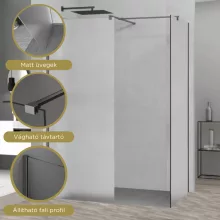 HD Arlo Matt Gun Grey Kombi Walk-In zuhanyfal 8 mm vastag vízlepergető biztonsági matt üveggel, 200 cm magas, szürke profillal és távtartóval