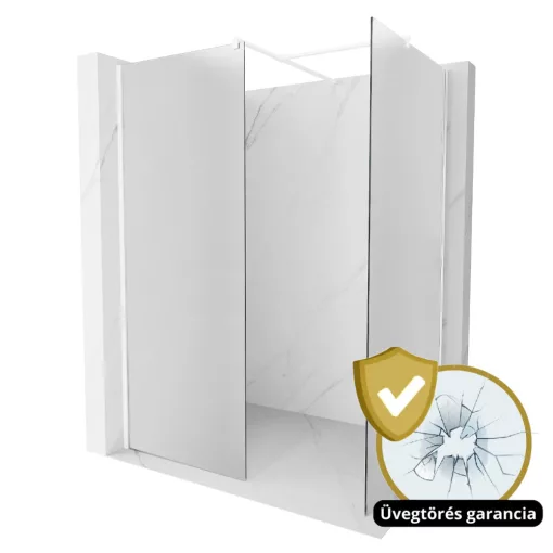 HD Arlo Matt White Kombi Walk-In zuhanyfal 8 mm vastag vízlepergető biztonsági matt üveggel, 200 cm magas, fehér profillal és távtartóval