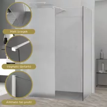 HD Arlo Matt White Kombi Walk-In zuhanyfal 8 mm vastag vízlepergető biztonsági matt üveggel, 200 cm magas, fehér profillal és távtartóval