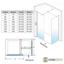HD Arlo Matt White Kombi Walk-In zuhanyfal 8 mm vastag vízlepergető biztonsági matt üveggel, 200 cm magas, fehér profillal és távtartóval