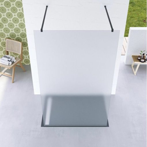 HD Arlo Matt Light Black szabadonálló Walk-In zuhanyfal, 120x200 cm, 8 mm vastag vízlepergető biztonsági matt üveggel, 200 cm magas, két fekete távtartóval