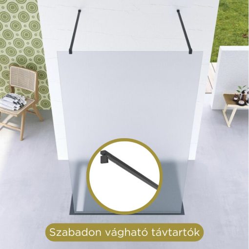 HD Arlo Matt Light Black szabadonálló Walk-In zuhanyfal, 120x200 cm, 8 mm vastag vízlepergető biztonsági matt üveggel, 200 cm magas, két fekete távtartóval