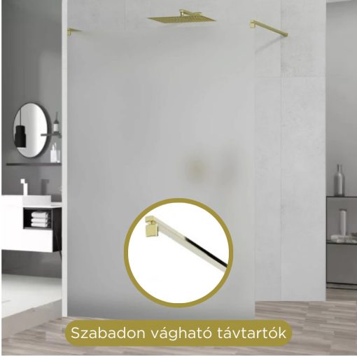 HD Arlo Matt Light Gold szabadonálló Walk-In zuhanyfal, 120x200 cm, 8 mm vastag vízlepergető biztonsági matt üveggel, 200 cm magas, két arany távtartóval