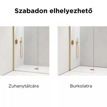 HD Arlo Matt Light Gold szabadonálló Walk-In zuhanyfal, 120x200 cm, 8 mm vastag vízlepergető biztonsági matt üveggel, 200 cm magas, két arany távtartóval