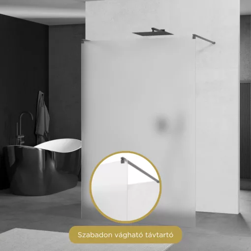 HD Arlo Matt Light Gun Grey szabadonálló Walk-In zuhanyfal 8 mm vastag vízlepergető biztonsági matt üveggel, 200 cm magas, két távtartóval