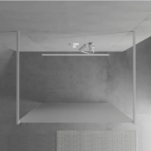 HD Arlo Matt Light White szabadonálló Walk-In zuhanyfal 8 mm vastag vízlepergető biztonsági matt üveggel, 200 cm magas, két távtartóval