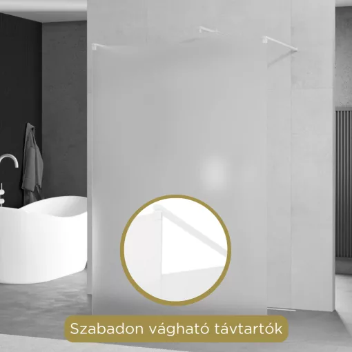HD Arlo Matt Light White szabadonálló Walk-In zuhanyfal 8 mm vastag vízlepergető biztonsági matt üveggel, 200 cm magas, két távtartóval