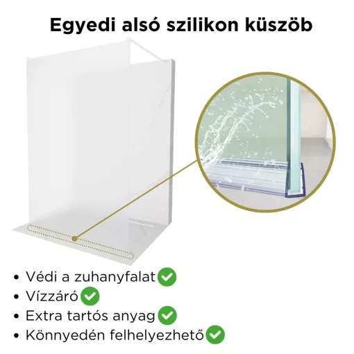 HD Arlo Matt Light White szabadonálló Walk-In zuhanyfal 8 mm vastag vízlepergető biztonsági matt üveggel, 200 cm magas, két távtartóval