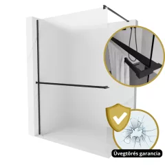   HD Arlo+ Matt Black Walk-In zuhanyfal 8 mm vastag vízlepergető biztonsági matt üveggel, 200 cm magas, fekete profillal és távtartóval