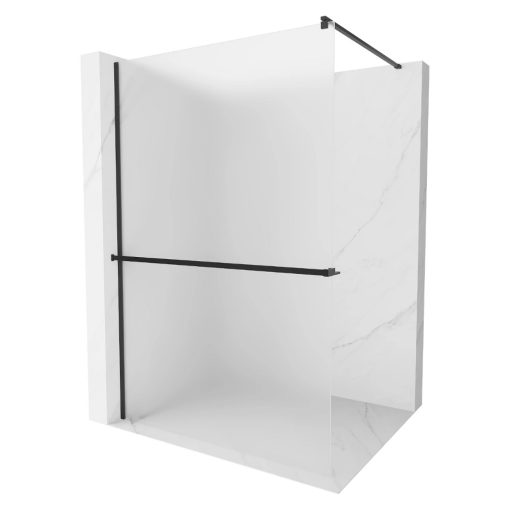 HD Arlo+ Matt Black Walk-In zuhanyfal, 110x200 cm, 8 mm vastag vízlepergető biztonsági matt üveggel, 200 cm magas, fekete profillal és távtartóval