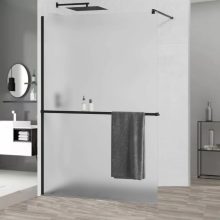 HD Arlo+ Matt Black Walk-In zuhanyfal, 110x200 cm, 8 mm vastag vízlepergető biztonsági matt üveggel, 200 cm magas, fekete profillal és távtartóval